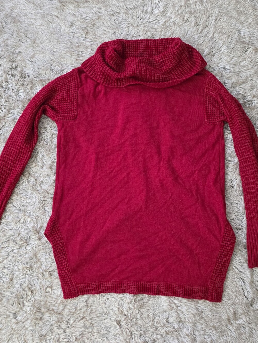 Venus Red Cowl Neck Sweater Faux Button Back Women's Size Small